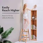 3 Step Ladder, Folding Step Stool with Anti-Slip Wide Sturdy Pedal, Multi-Use for Home and Kitchen Use, Space Saving-Woodgrain(300 lbs Capacity)
