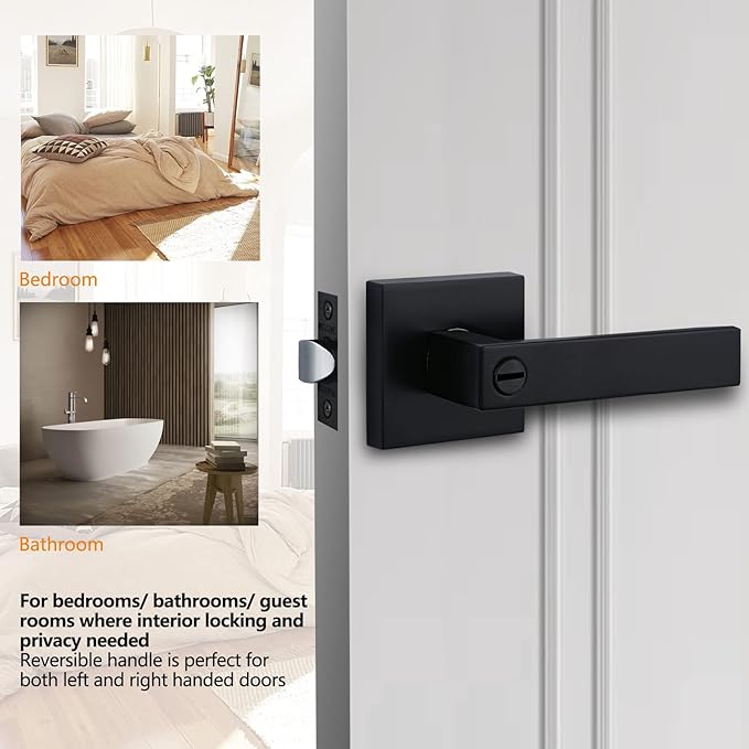 NEWBANG Solid Privacy Door Lever Handle for Bedroom Bathroom in Matte Black Finish