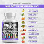 Clean Nutraceuticals Magnesium Complex 2285mg with Magnesium Glycinate Citrate Malate Oxide Taurate Aspartate Orotate & Mag Chloride, Zinc Copper Manganese & Vitamin C B1 B2 B6 B12 Complex - 1Pack