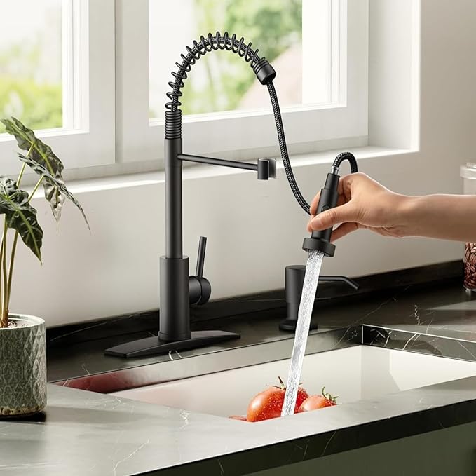 Smart Touch On Kitchen Faucet, 3 Modes Pull Down Sprayer, Touch On Sensor Activated, 360-Degree Rotation, Ceramic Disc Valve, 1 or 3 Hole Deck Plate. 10-Year Warranty. (KW-62R, Matt Black)
