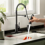 Smart Touch On Kitchen Faucet, 3 Modes Pull Down Sprayer, Touch On Sensor Activated, 360-Degree Rotation, Ceramic Disc Valve, 1 or 3 Hole Deck Plate. 10-Year Warranty. (KW-62R, Matt Black)