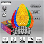 Wintergreen Lighting 25 Pack OptiCore C7 LED Christmas Light Bulbs - Replacement LED Christmas Lights Heavy Duty Premium Outdoor Christmas Lights, E12 Base (Multicolor Faceted)