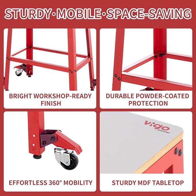 Universal Planer Stand with Wheels｜Heavy-Duty 700 lbs Tool Stand for Drill Press, Table Saw, Thickness Planer, Miter Saw｜Smooth Locking Pedal, MDF Top, Durable Metal Frame for Woodworking & Garage