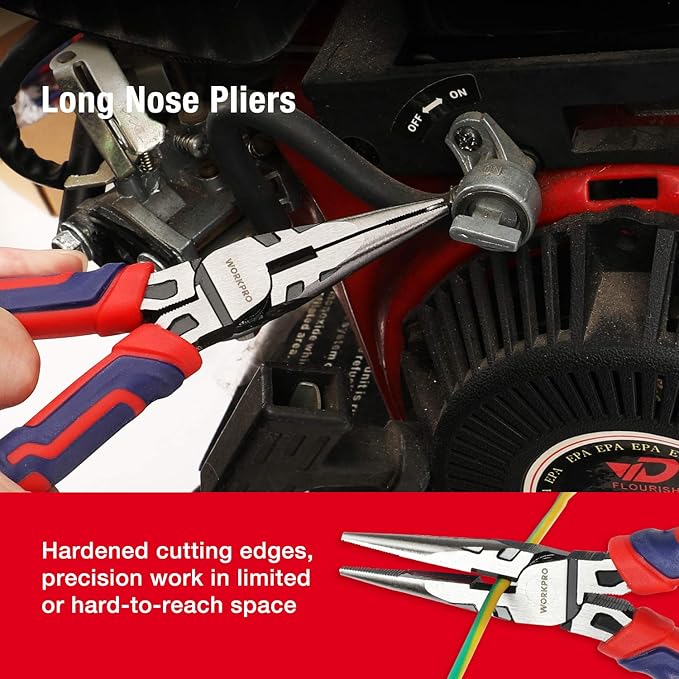 WORKPRO Pliers Set, Premium Cr-V Construction, Includes 6 Inch Slip Joint, Long Nose, Diagonal Cutting, 8 Inch Groove Joint, 7 Inch Linesman and Storage Pouch, for Basic Repair