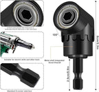 17 Pcs Flexible Drill Bit Extension 105 Degree Right Angle Drill Adapter,360° Rotatable 1/4 3/8 1/2" Impact Grade Socket Adapter Set,90° Angled Bits,Super Bit Shaft Extension Bits,Screwdriver Bit Set