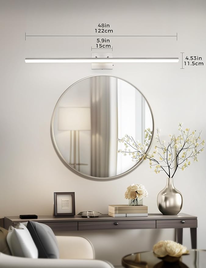 L LOHAS LED 48-Inch Bathroom Vanity Light Bar Over Mirror, Brushed Nickel Modern Bathroom Light Fixtures, 3CCT Adjustable LED Vanity Lights for Living Room Wall