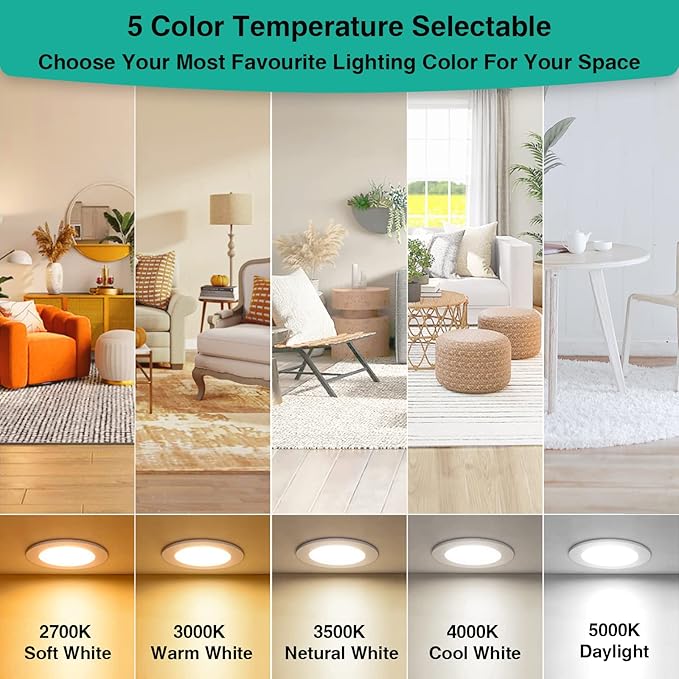 HiBay 8 Pack 4 Inch LED Recessed Lighting, 1200lm 12W=150W, 5CCT Ultra-Thin Recessed Lights, Ceiling Canless Light Fixtures, Dimmable Wafer Downlights -ETL and Energy Star Certified