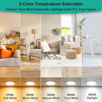 HiBay 4 Pack 4 Inch LED Recessed Ceiling Lights, 1200LM 12W=150W, 5CCT 5000K/4000K/3500K/3000K/2700K Selectable, Dimmable Canless Downlight Fixtures - ETL and Energy Star Certified