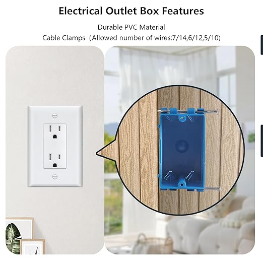 5-Pack Single Gang Electrical Box, New Work Box 1 Gang with Nail, 18 cu. in, Blue Switch & Outlet Wall PVC Electrical Junction Box for Residential Commercial Buildings Job Applications