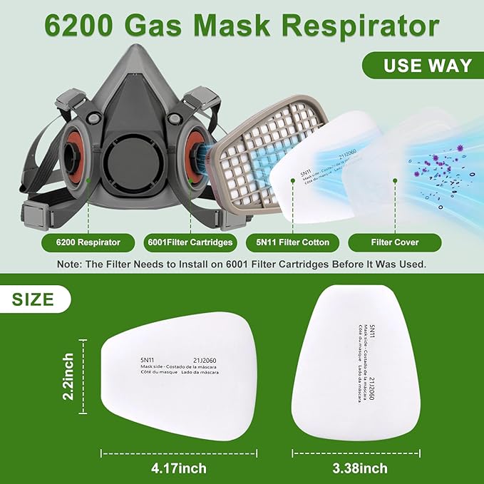 100PCS 5N11 Respirator Filter Cotton, Replacement Particulate Filter Cotton for 6200, 6502, 7502, 6800, and FF402 Series Respirator Mask, Respirator Filter Against Dust, Paint, Spray