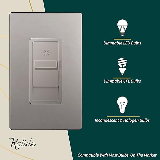 TOPGREENER Digital Dimmer Light Switch for 200W Dimmable LED/CFL Lights, Single Pole Led Slide Dimmer Switch, Neutral Wire Not Required, UL Listed, TGDS1-NK, Nickel,1 Pack