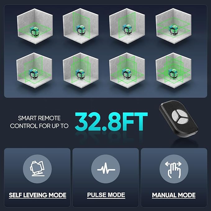 Elikliv Laser Level 360 Self Leveling, 200Ft Green Laser Level Lines Tool, 4x360° Cross Line Laser, Self Leveling Laser Level for Construction＆Picture Hanging, Rechargeable Batterie(16Hrs)