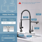 GIMILI Black Stainless Kitchen Faucet with LED Single Handle Kitchen Sink Faucet with Pull Down Sprayer Commercial Double-Headed Stainless Steel Kitchen Faucets Sink with Deck Plate