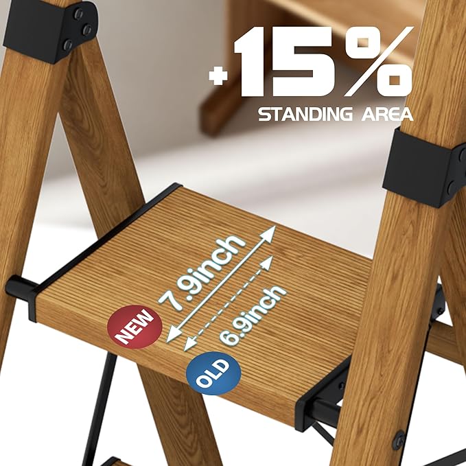 4 Step Ladder,Lightweight Folding Step Stool with Aluminum Wide Pedal& Convenient Handgrip,330lbs Capacity Steel Ladder for Household and Office(Woodgrain)