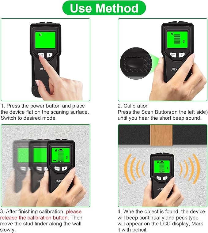 Stud Finder Wall Scanner - 5 in 1 Stud Finder Tool w/Smart Chip and HD LCD Display, Stud Detector Beam Finders for the Center and Edge of Wood AC Wire Metal Studs Joist Pipe (‎‎black Seaweed)