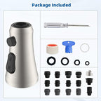 Hibbent Pull Down Spray Head for Kitchen Faucet, 3-Function Spray Nozzle with 15 Adapters, Straight Sink Faucet Head Replacement Compatible with Moen, Delta, Kohler, American Standard, Brushed Nickel