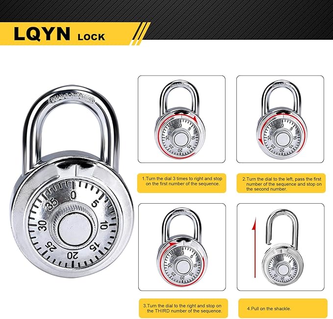 Combination Lock, LQYN Standard Dial Combination Lock, Pack of 48; Silver Turnplate, 2 in. Wide, Fixed Three Digital Combination, for School, Gym & Locker, Toolbox, Gate