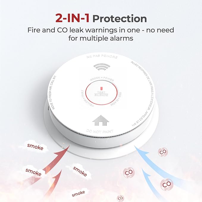 Smoke Detector Carbon Monoxide Detector Combo 10 Year Battery with Bilingual Voice Alerts,UL 217-9th Standard Fire Smoke & Carbon Monoxide Alarms for Home Standalone Model 3 Pack