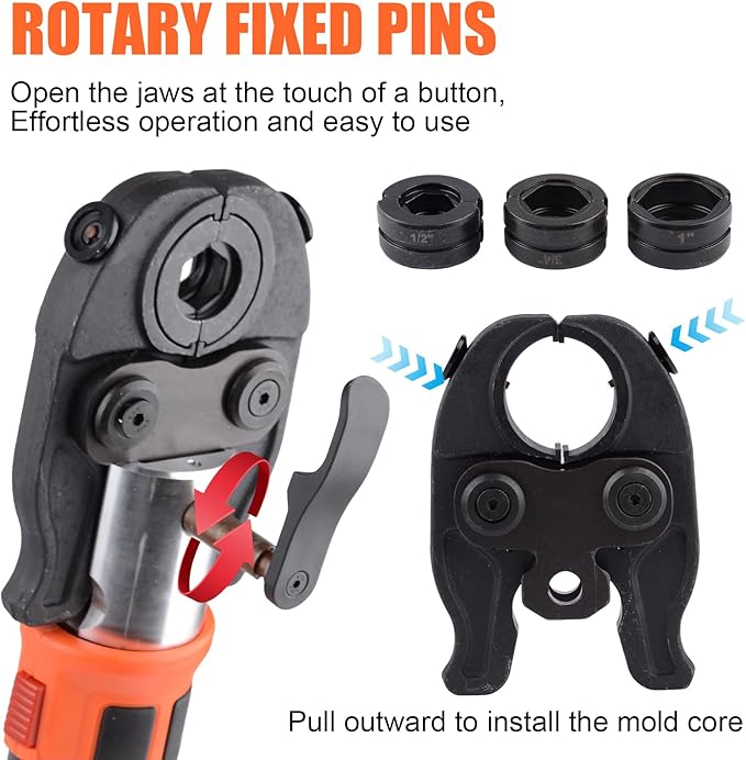 Pro Press Tool with 1/2", 3/4", 1"Pro Press Copper Crimper Tool with 12-Ton Hydraulic Power, Apply US Standard Copper Pipe or Stainless Steel Tube, Suitable for Plumber