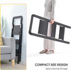 KINGRACK Aluminium 3 Step Ladder, Lightweight Step Stool with Non-Slip Pedals, Handrail, 330 LBS Foldable Step Ladder for Kitchen, Garage, Home, Space Saving, Sturdy and Portable, Black