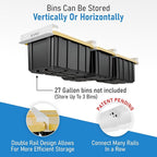 HANDT Overhead Garage Storage Rack, Connectable Heavy Duty Metal Ceiling Rails For Garage Storage Organization Shelving System, Hanging Racks For Tote Containers, Supports Up To 3 Bins, 2 Sets White