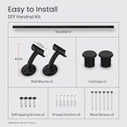 Meranti Aluminum Handrail for Indoor or Outdoor Steps and Stairs – Hand Rails for Elderly – DIY Complete Stair Railing Kit (AHR, Black Textured, 6' Length)