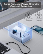 45W USB C Surge Protector Power Strip, Travel Power Strip with 6 USB(2 USB C) Ports and 4 Outlets,5Ft Flat Plug Braided Extension Cord, PD 45W Fast Charging for MacBook Laptops iPad Pro iPhone Samsung