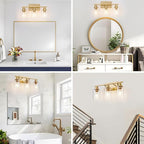 3 Light Bathroom Light Fixtures Brushed Brass Vanity Light Over Mirror Modern Farmhouse Wall Lighting Sconces Wall Lamp for Bathroom, Bedroom, Living Room E26 Socket with Glass Shade
