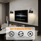 Vintage Cordless Gooseneck Battery Operated Wall Sconces Set of 2, Black Bedside Battery Powered Wall Decor Lamps with Remote Control, Wireless Indoor LED Lights Fixture for Hallway Bedroom