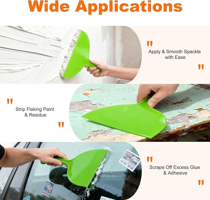 Putty Scraper 10" 3-Pack, Flexible Plastic Knife for Taping Drywall & Wall Repair, Value Pack Spreader for Spackling & Compound, Reusable & Easy Clean, Green