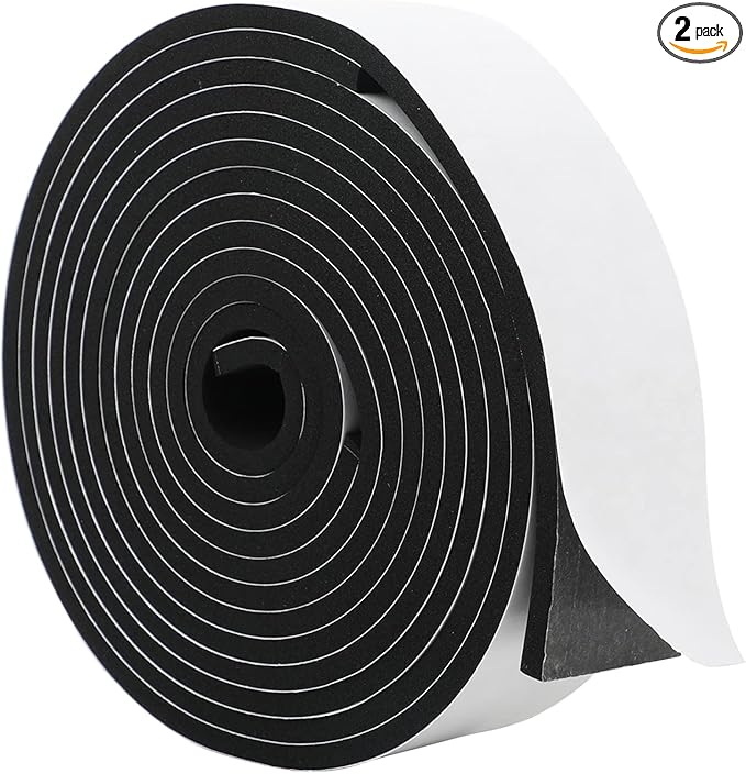 MAGZO Weather Stripping Door Seal, 2 Inch Wide X 1/4 Inch Thick Adhesive Foam Tape Soundproof Weatherstripping for Windows, 2 Rolls Total 13FT Black