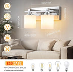 2 Light Modern Bathroom Light Fixtures Over Mirror, Chrome Vanity Lights for Bathroom Wall Sconces with Milky White Glass Shades, E26 Socket (Bulbs Not Included)