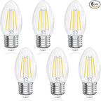 E26 Base Candelabra LED Light Bulbs 5000K Daylight, 6W, 60 watt Equivalent, E26 LED Bulb Non-Dimmable, B10 Chandelier Candle Light Bulbs, 90+CRI, 600LM, Cear Glass, 6 Pack