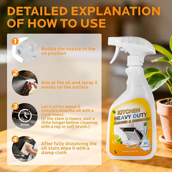 Kitchen Cleaner Spray - Waterless Formula, Rich Foam & Deep Cleaning, 2-in-1 Spray Nozzle, Gentle and Safe Multipurpose Cleaner Spray Lime Scent