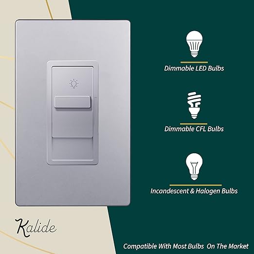 TOPGREENER Digital Dimmer Light Switch for 200W Dimmable LED/CFL Lights, Single Pole Led Slide Dimmer Switch, Neutral Wire Not Required, UL Listed, TGDS1-SV, Silver,1 Pack