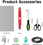 Window Screen Door Repair/Replacement Kit,59" x158" Adjustable Durable Fiberglass Window Screen Mesh,with Spline/Roller/Hook/Clips Screen Door Repair Kit,DIY Window,Porch Sliding Door(Black)