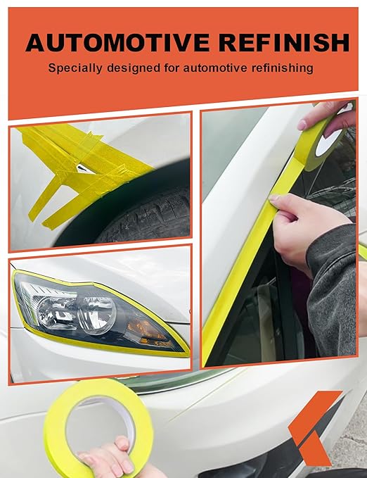 Painters Tape for Cars Vehicles Paint Tape Auto Body Yellow Masking Tape Heat Resistant Automotive Removable No Residue Painting Tape Bulk Set for Paint Booth, 1.88in-60 yards/4rolls