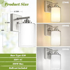 Set of 2 Wall Sconces for Bathroom, Modern Vanity Light Fixtures, Nickle Wall Mount Lighting Lanterns, Farmhouse Wall Lights with Double Clear Glass Shade for Bedroom Living Room Mirror Hallway