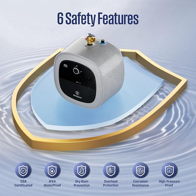 Westinghouse 4 Gallon Electric Mini Tank Water Heater, 120V, 1440W Instant Hot Water for Point of Use, Compact Under Sink & RV Design, Easy Wall/Floor Mount, UL Listed (Gray)