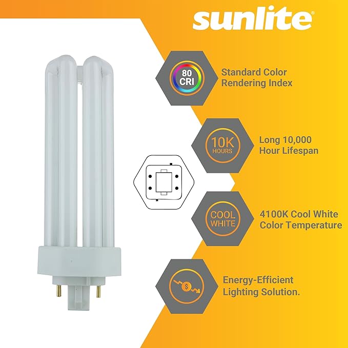 Sunlite CFL Plug-in PLT 4-Pin Triple Tube Light, 32 Watts, 4-Pin GX24q3 Base, 2400 Lumens, 4100K Cool White, 10 Pack