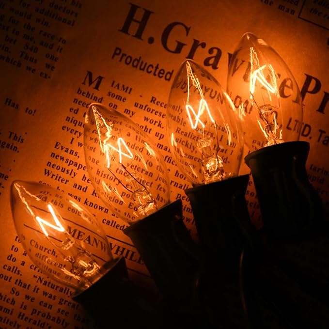 25 Pack Clear Christmas Lights C7 Incandescent Replacement Bulbs, C7 Vintage Christmas Lights Outdoor 5 Watts Night Light Bulbs Fits in C7/E12 Base for Indoor and Outdoor Home Party Decorations