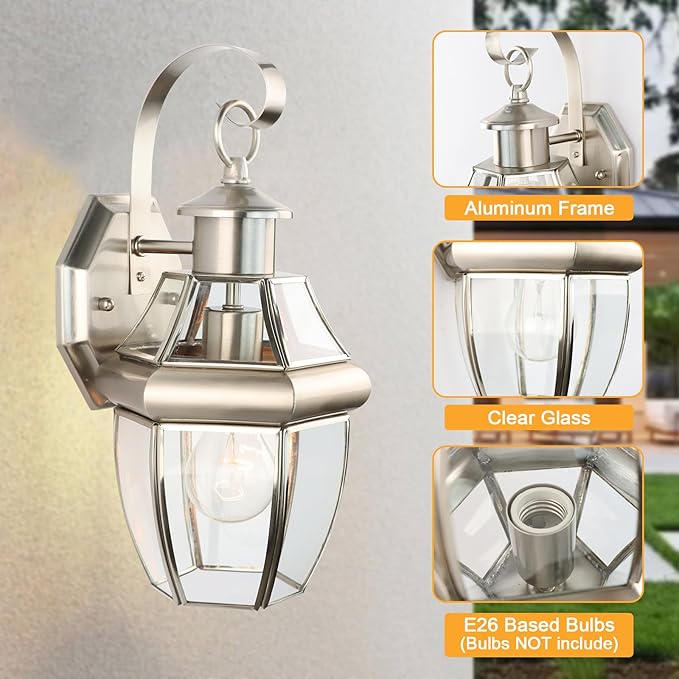 Outdoor Wall Lantern, 13.25IN Porch Lights Outdoor with Glass Shades, Large Waterproof Exterior Lighting Fixtures, Aluminium Outside Light for House Farmhouse Patio Doorway Garage (E26 Base Max 40W )