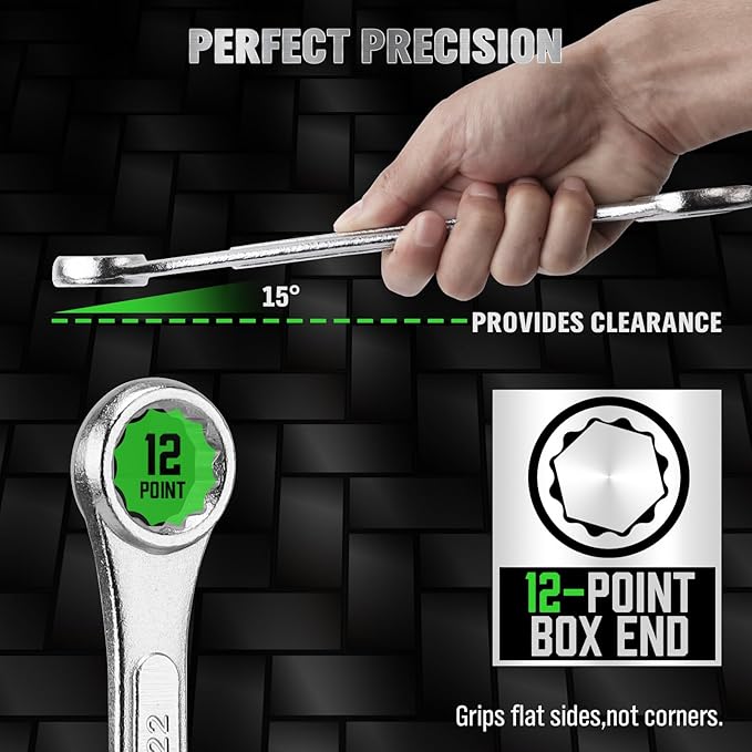 30-Piece Combination Wrench Set, Metric (6mm-24mm) & SAE (1''-1/4"), Standard Spanner Wrench Set, Mechanic Tool Sets with Rolling Pouch, Open End Wrenches for Household, Garage, Workshop, Auto Repairs