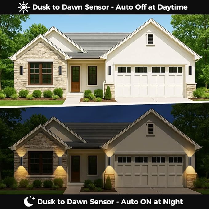 KIZON Smart Porch Lights 2 Pack, RGB Modern Outdoor Wall Lights Dusk to Dawn Exterior Lighting Fixture App Control with Remote, Up and Down Outdoor Sconce Lights for House Patio Garage, ETL Listed