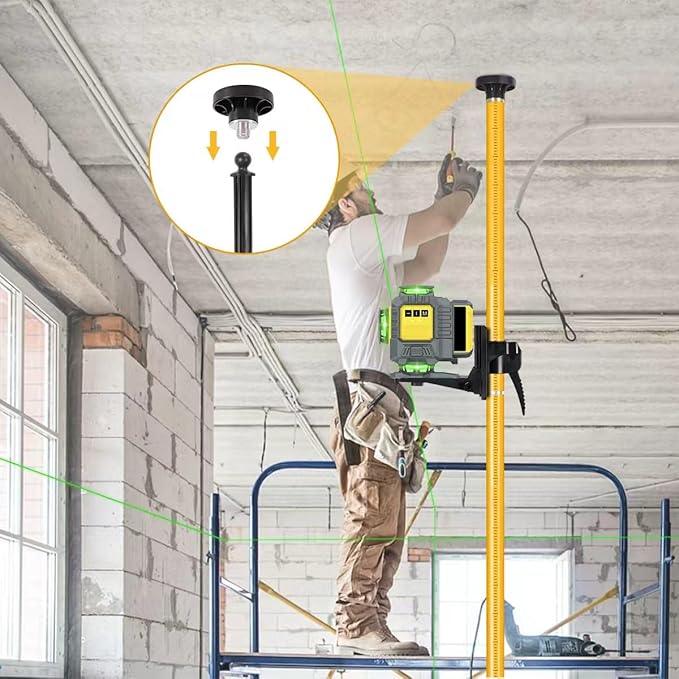 12 Ft./3.7M Professional Lasers Level Pole with Tripod, Adjustable Telescoping Pole for Leveling Tools, Multi-functional Fine-tuning Bracket with 1/4” and 5/8” Thread Adapters, Includes Carrying Bag