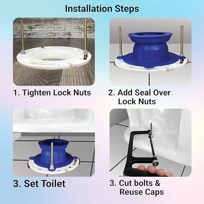 One N Done Toilet Flange Repair Kit – Complete Toilet Wax Ring Replacement Kit – Durable Waxless Toilet Ring – Includes Toilet Flange Bolts and nuts,washers - Toilet Flange Extension Kit (5 Packs)