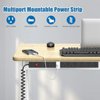 2Pack 8 Outlet Metal Wall Mount Power Strip, Mountable Outlet with Switch, Heavy Duty Wide Spaced Surge Protector, 4 FT SJT 14AWG Black Spring Cord.