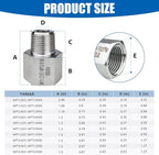 2 pieces Npt1/2 Female to Npt3/8 Male Reducer,Water pipe Adapter, Fabricate of 304 Stainless Steel
