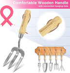 WORKPRO 8-Piece Pink Garden Tool Set, Stainless Steel Gardening Tools with Wood Handle, Including Garden Tote, Gloves, Trowel, Hand Weeder, Cultivator and More, Gardening Gifts For Women - Pink Ribbon