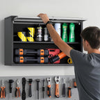 VEVOR Metal Wall Cabinet, 27.56W x 12.01D x 19.69H Inch, Floating Garage Tool Cabinet with Up-Flip Door and Shelf, 240 lbs Load Capacity, Fit for Garage, Basement, Kitchen, Warehouse Assembly Required